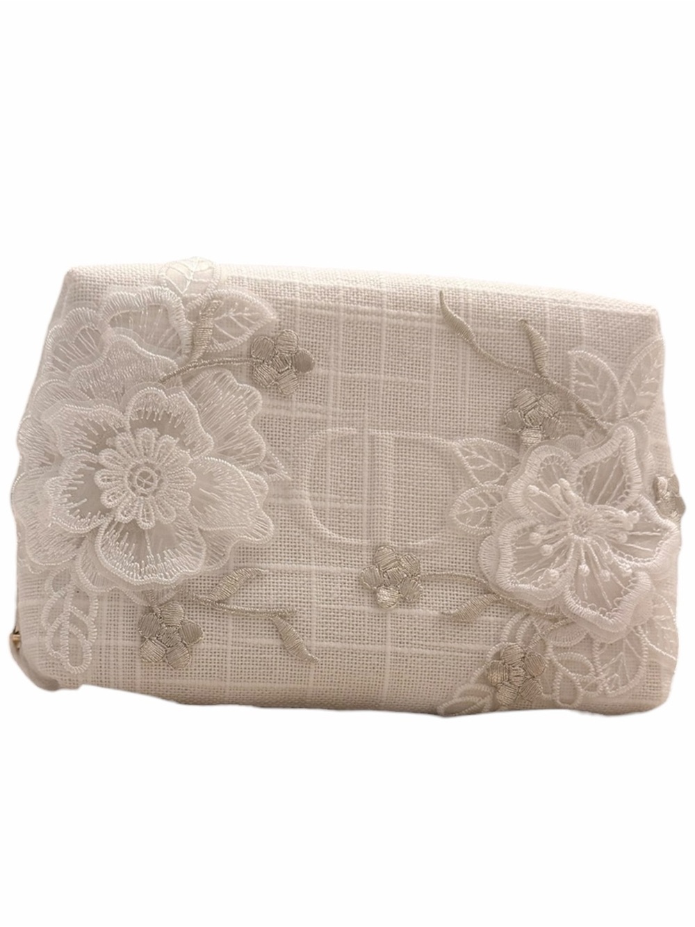 (Customized) Dior Ivory Floral Embroidered Cosmetic Pouch Gold Hardware